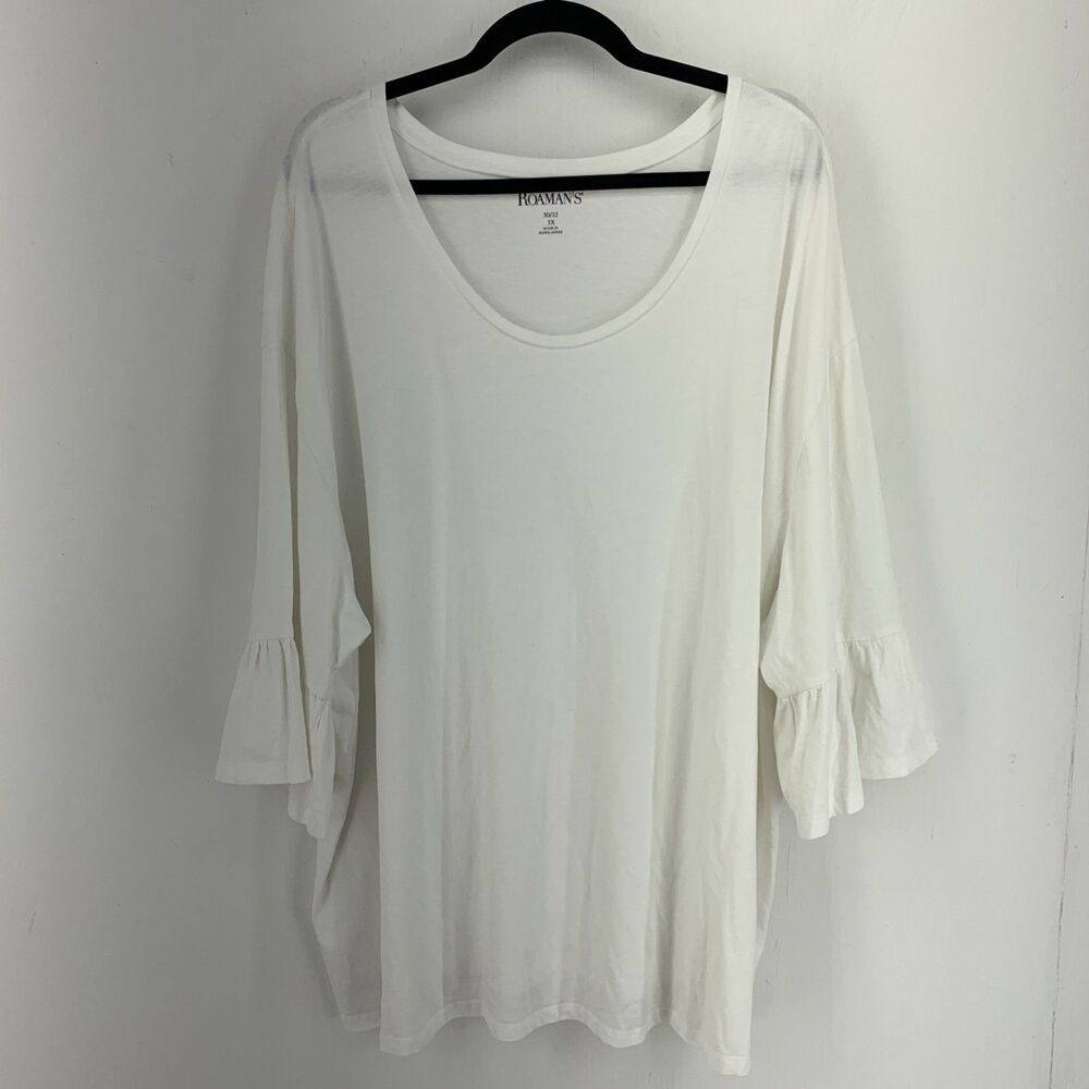 Scoop Neck Tshirt Top Womens 3X 30/32 Flutter Sleeve Coastal Beach Cottagecore